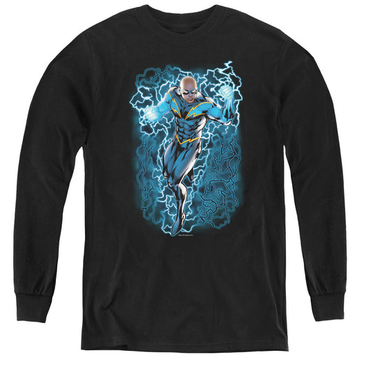 Justice League Black Lightning Bolts Long Sleeve Kids Youth T Shirt Black Officially Licensed