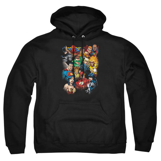 Justice League Of America The Leagues All Here Mens Hoodie Black Officially Licensed