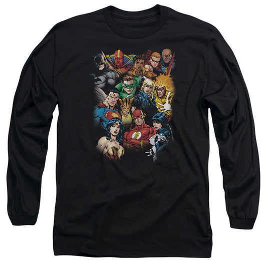 Justice League the Leagues All Here Mens Long Sleeve Shirt Black Officially Licensed