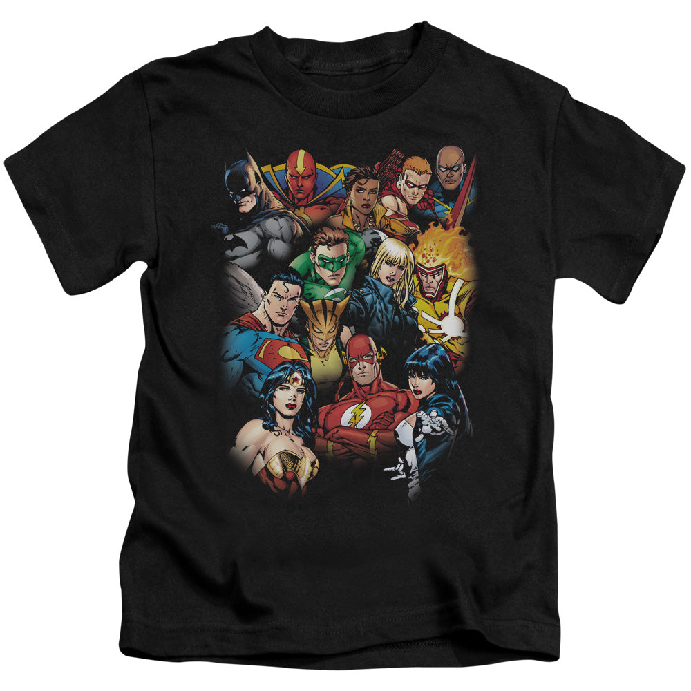 Justice League the Leagues All Here Juvenile Kids Youth T Shirt Black Officially Licensed