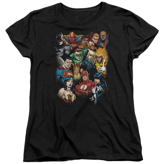 Justice League the Leagues All Here Womens T Shirt Black Officially Licensed