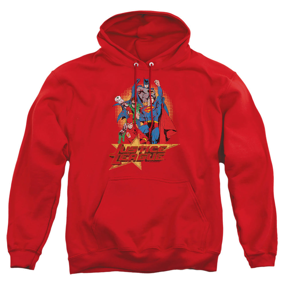 Justice League Of America Raise Your Fist Mens Hoodie Red Officially Licensed