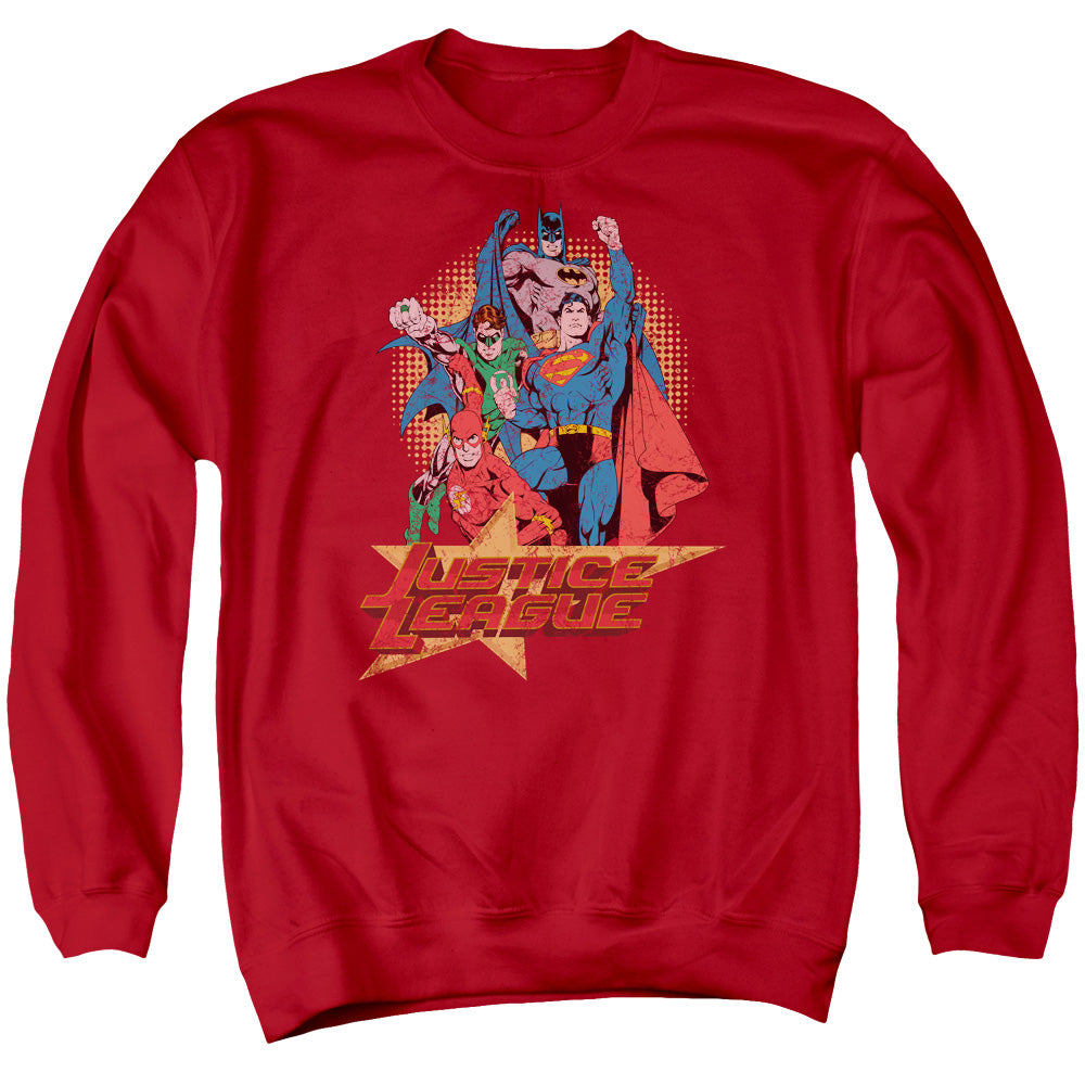 Justice League Of America Raise Your Fist Mens Crewneck Sweatshirt Red Officially Licensed