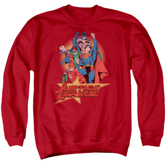 Justice League Of America Raise Your Fist Mens Crewneck Sweatshirt Red Officially Licensed