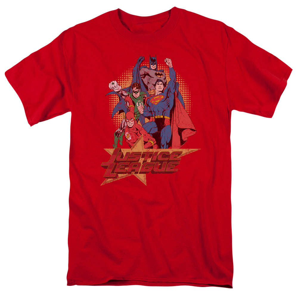 Justice League Of America Raise Your Fist Mens T Shirt Red Officially Licensed