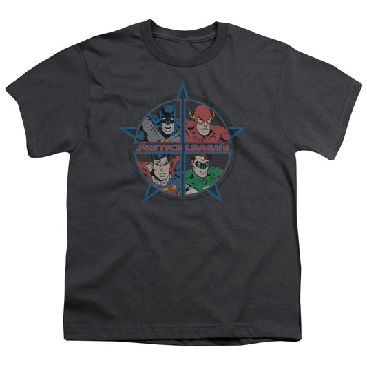 Justice League Four Heroes Kids Youth T Shirt Charcoal Officially Licensed