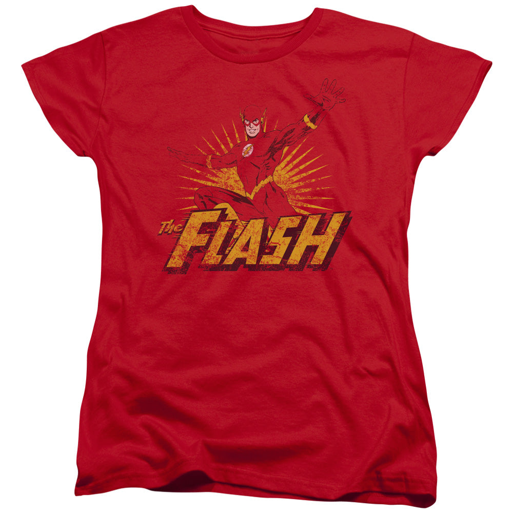 Justice League Flash Rough Distress Womens T Shirt Red Officially Licensed