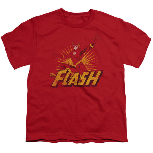 Justice League Flash Rough Distress Kids Youth T Shirt Red Officially Licensed