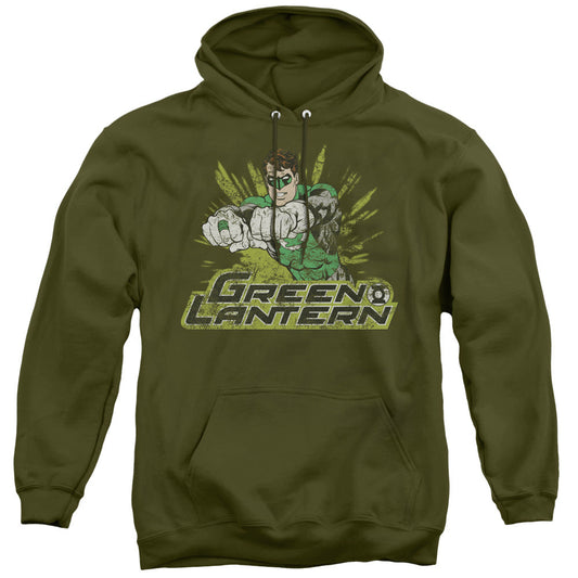Justice League Gl Rough Distress Mens Hoodie Military Green Officially Licensed