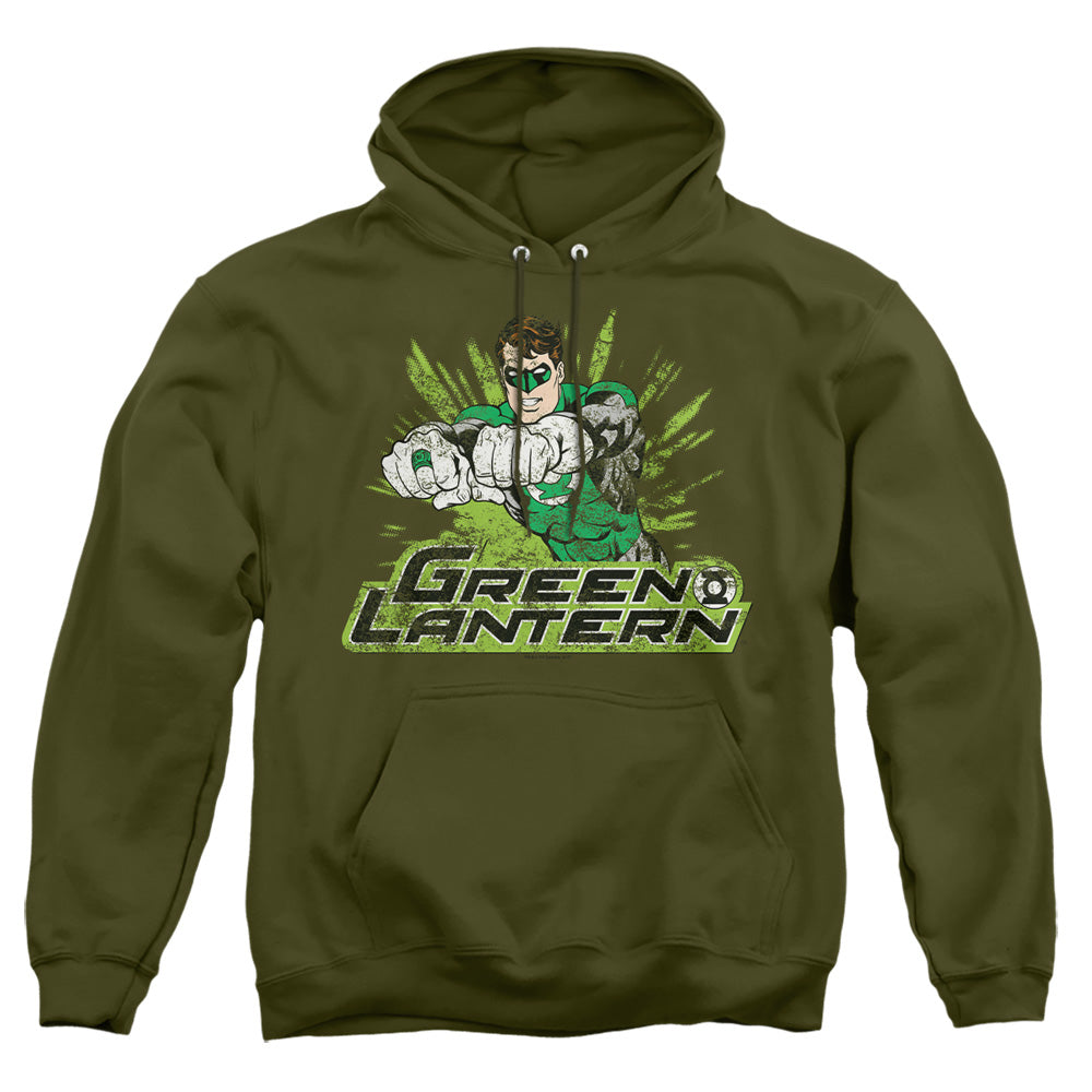 Justice League Of America Gl Rough Distress Mens Hoodie Military Green Officially Licensed