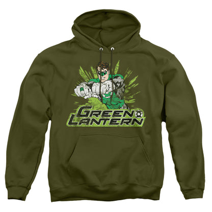 Justice League Of America Gl Rough Distress Mens Hoodie Military Green Officially Licensed