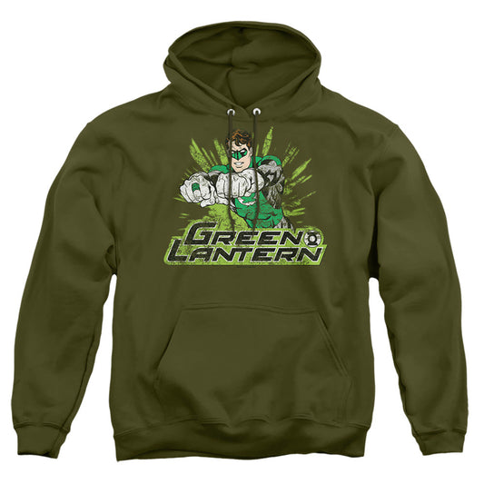 Justice League Of America Gl Rough Distress Mens Hoodie Military Green Officially Licensed