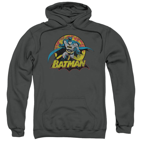 Justice League Batman Rough Distress Mens Hoodie Charcoal Officially Licensed
