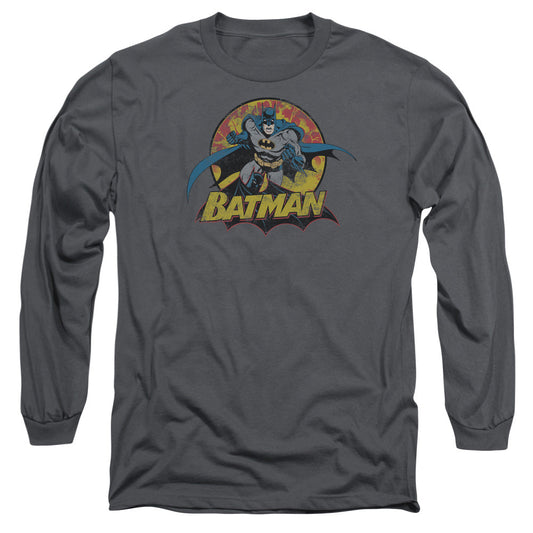 Justice League Batman Rough Distress Mens Long Sleeve Shirt Charcoal Officially Licensed