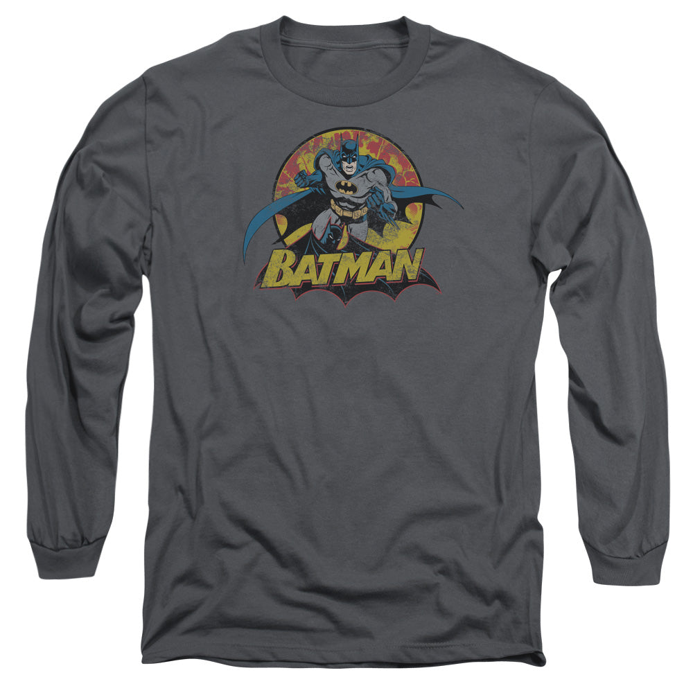 Jla Batman Rough Distress Mens Long Sleeve Shirt Charcoal Officially Licensed