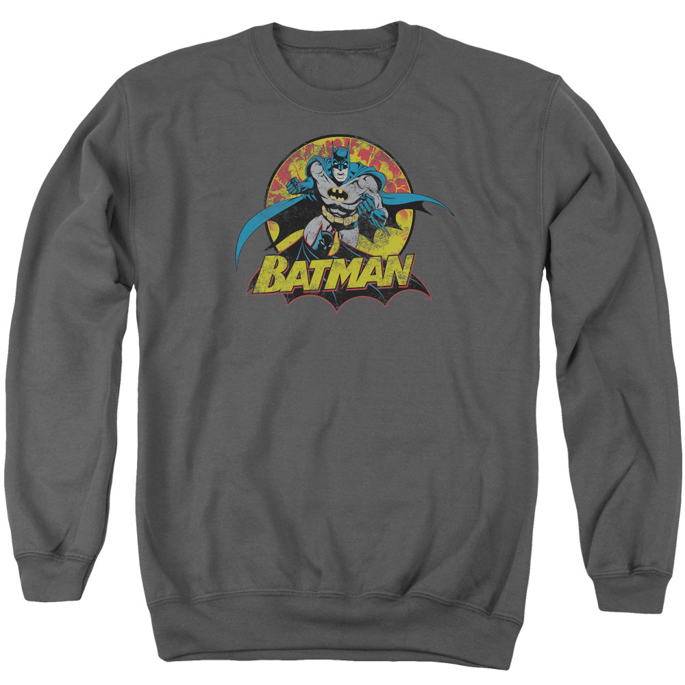 Justice League Batman Rough Distress Mens Crewneck Sweatshirt Charcoal Officially Licensed