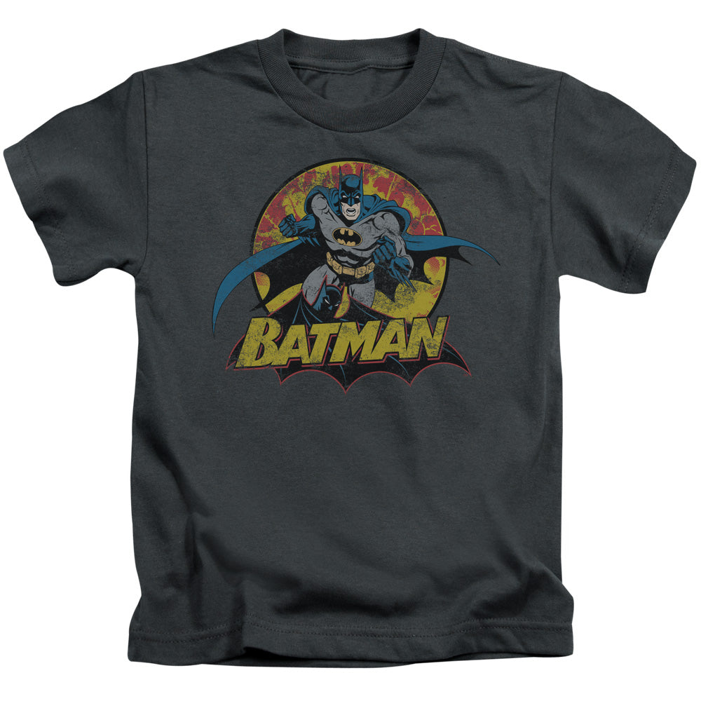 Justice League Batman Rough Distress Juvenile Kids Youth T Shirt Charcoal Officially Licensed