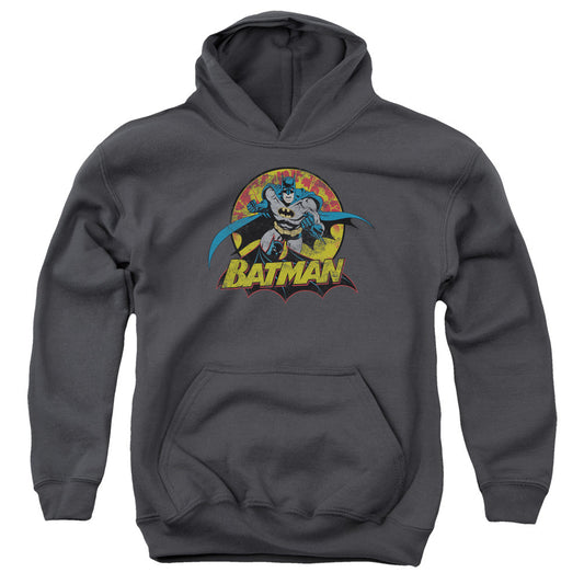 Justice League Batman Rough Distress Kids Youth Hoodie Charcoal Officially Licensed