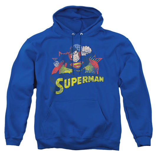 Justice League Of America Superman Rough Distress Mens Hoodie Royal Officially Licensed