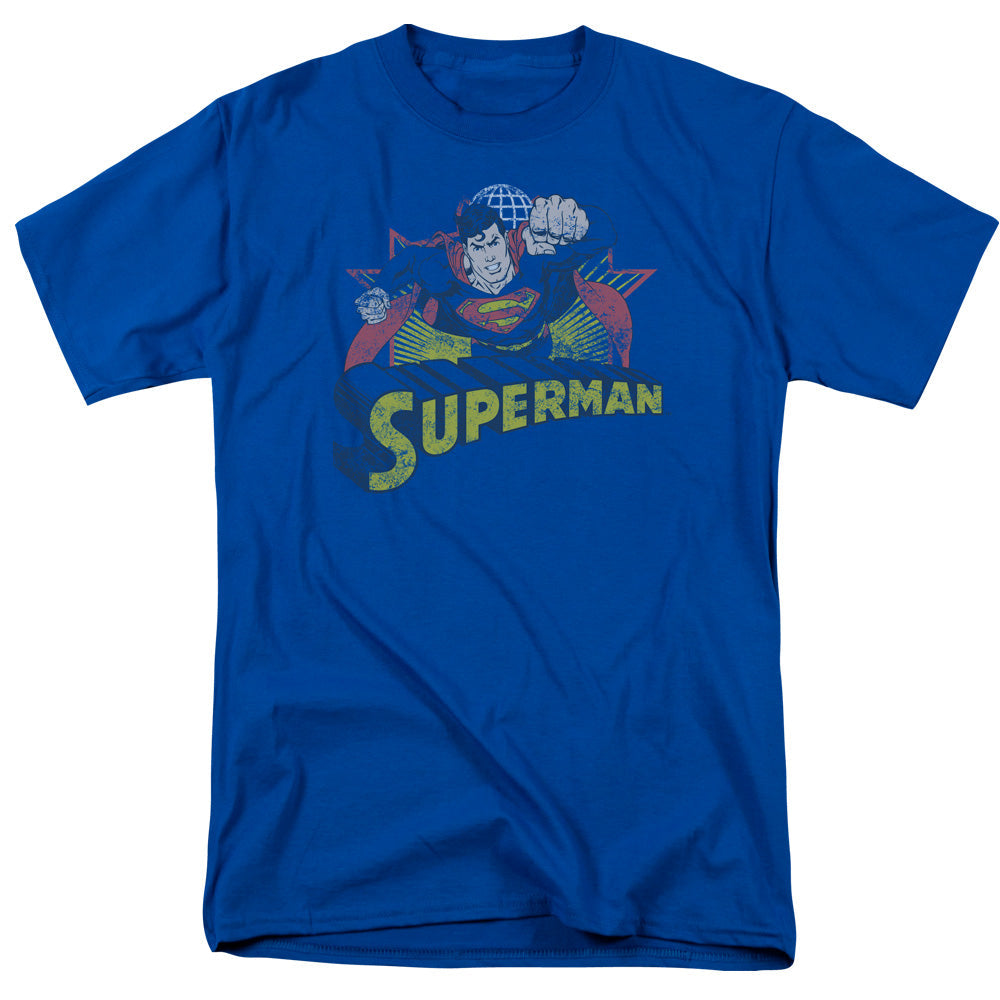 Justice League Of America Superman Rough Distress Mens T Shirt Royal Officially Licensed