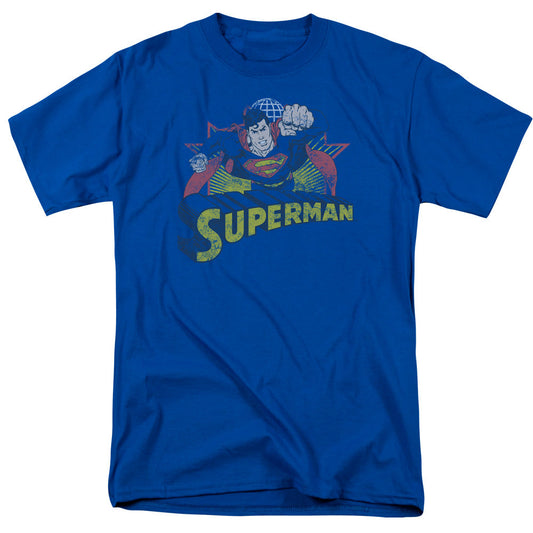 Justice League Of America Superman Rough Distress Mens T Shirt Royal Officially Licensed