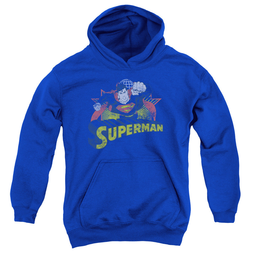 Justice League Superman Rough Distress Kids Youth Hoodie Royal Blue Officially Licensed