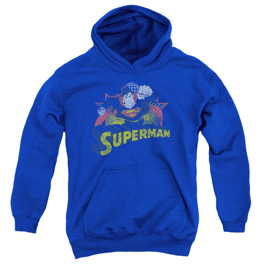 Justice League Superman Rough Distress Kids Youth Hoodie Royal Blue Officially Licensed