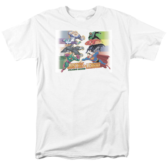 Justice League Of America Evildoers Beware Mens T Shirt White Officially Licensed