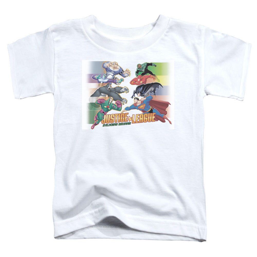 Justice League Evildoers Beware Toddler Kids Youth T Shirt White Officially Licensed