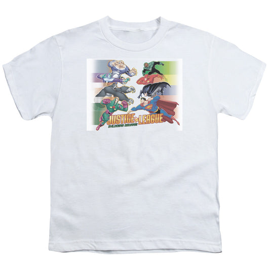 Justice League Evildoers Beware Kids Youth T Shirt White Officially Licensed