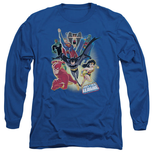 Justice League Unlimited Mens Long Sleeve Shirt Royal Blue Officially Licensed