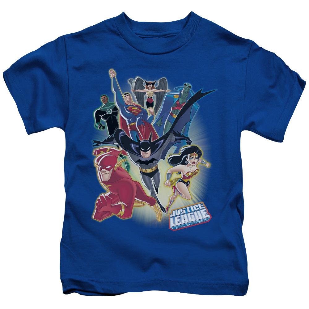 Justice League Unlimited Juvenile Kids Youth T Shirt Royal Blue Officially Licensed