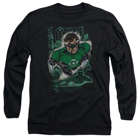 Justice League Green Lantern #1 Distress Mens Long Sleeve Shirt Black Officially Licensed