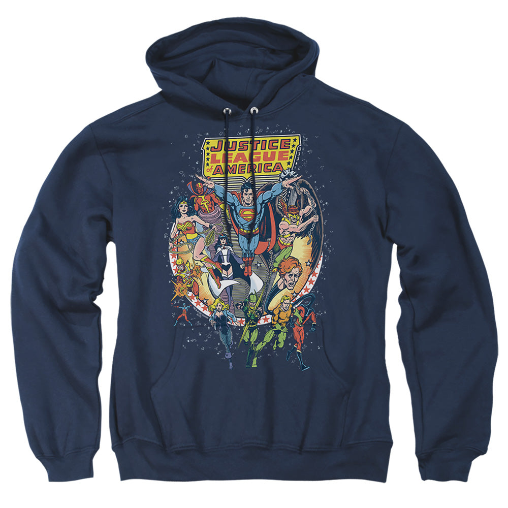Justice League Of America Star Group Mens Hoodie Navy Officially Licensed