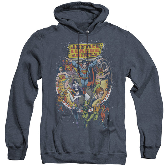 Justice League Star Group Heather Mens Hoodie Navy Blue Blue Officially Licensed