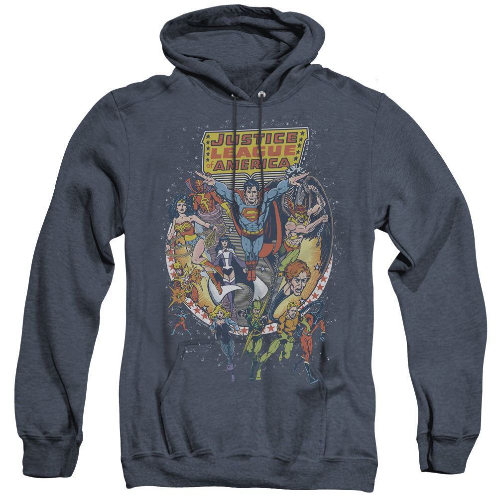 Justice League Of America Star Group Mens Heather Hoodie Navy Officially Licensed