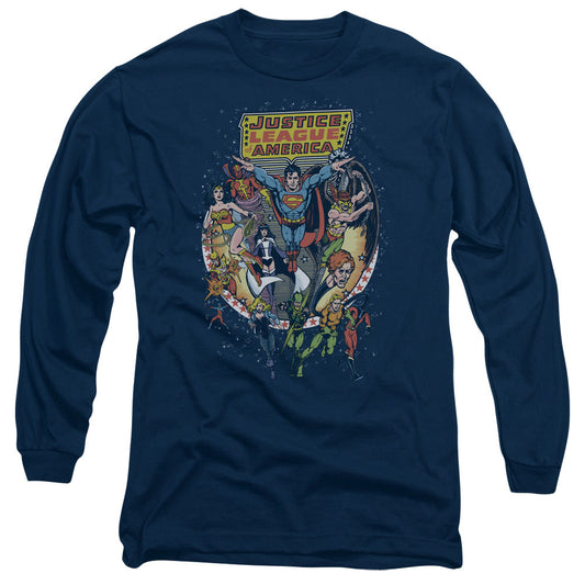 Justice League Star Group Mens Long Sleeve Shirt Navy Blue Blue Officially Licensed