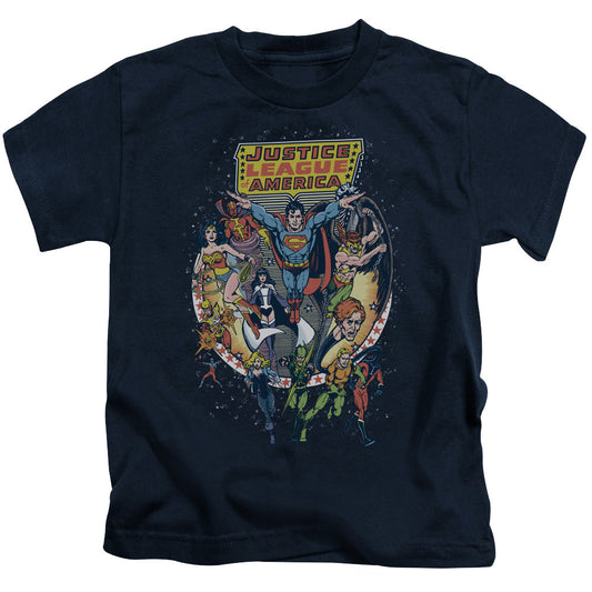 Justice League Star Group Juvenile Kids Youth T Shirt Navy Blue Blue Officially Licensed