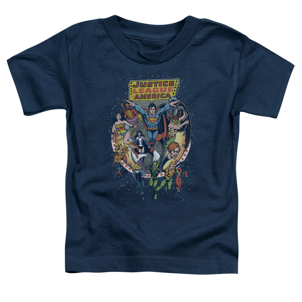 Justice League Star Group Toddler Kids Youth T Shirt Navy Blue Blue Officially Licensed