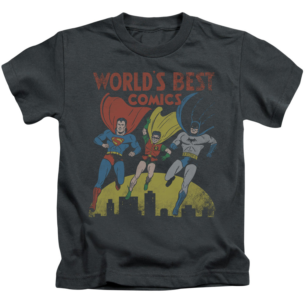Justice League Worlds Best Juvenile Kids Youth T Shirt Charcoal Officially Licensed