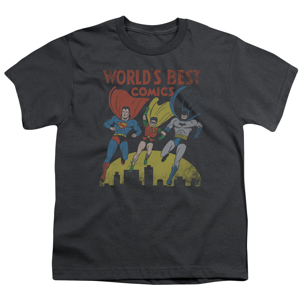 Justice League Worlds Best Kids Youth T Shirt Charcoal Officially Licensed