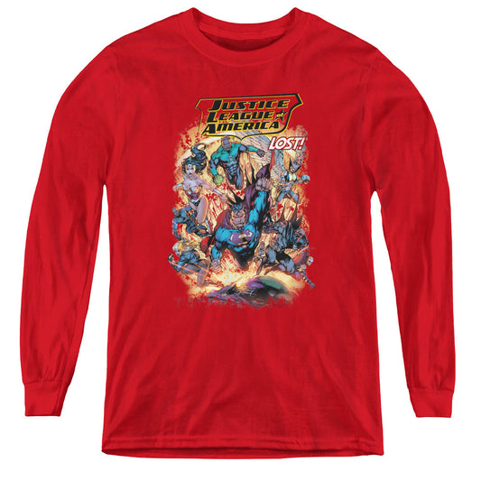 Justice League Lost Long Sleeve Kids Youth T Shirt Red Officially Licensed