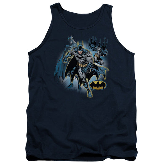 Justice League Batman Collage Mens Tank Top Shirt Navy Blue Blue Officially Licensed