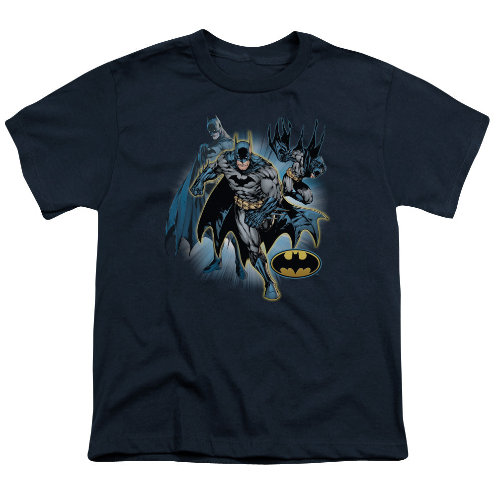 Justice League Batman Collage Kids Youth T Shirt Navy Blue Blue Officially Licensed