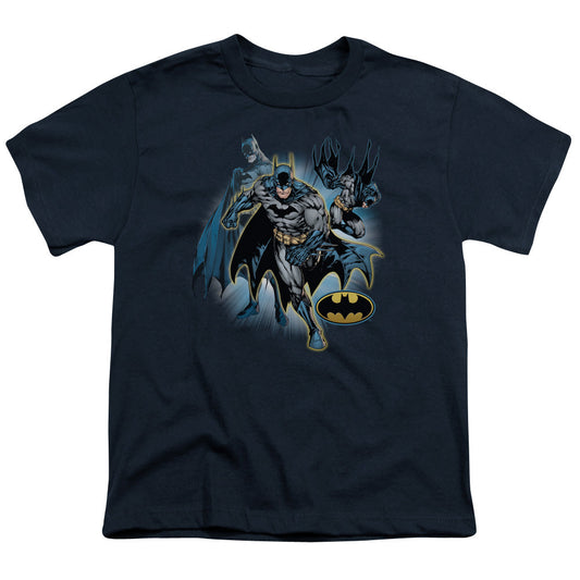 Justice League Batman Collage Kids Youth T Shirt Navy Blue Blue Officially Licensed