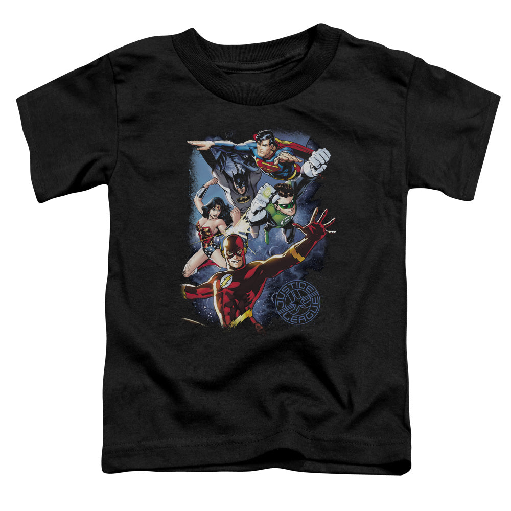 Justice League Galactic Attack Color Toddler Kids Youth T Shirt Black Officially Licensed