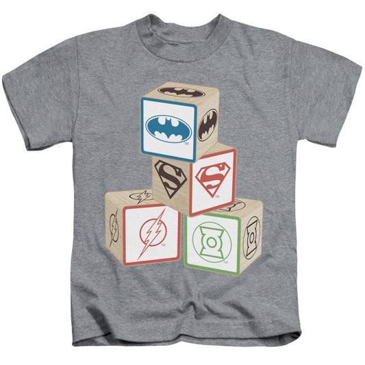 Justice League Baby Block Juvenile Kids Youth T Shirt Athletic Heather Officially Licensed