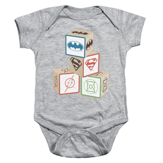 Justice League Baby Block Infant Baby Snapsuit Athletic Heather (6 Mos) Officially Licensed