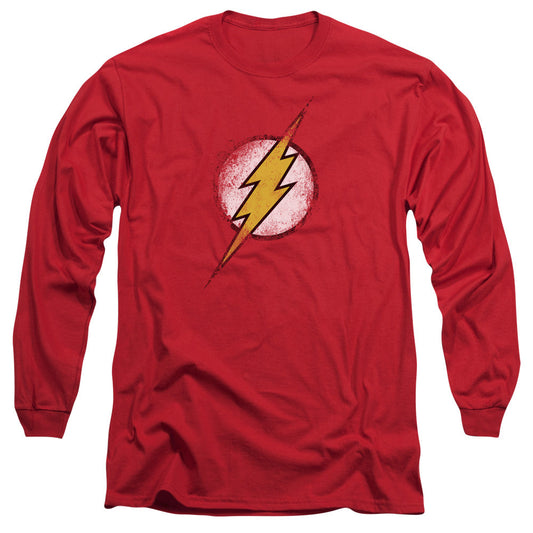 Justice League Destroyed Flash Logo Mens Long Sleeve Shirt Red Officially Licensed