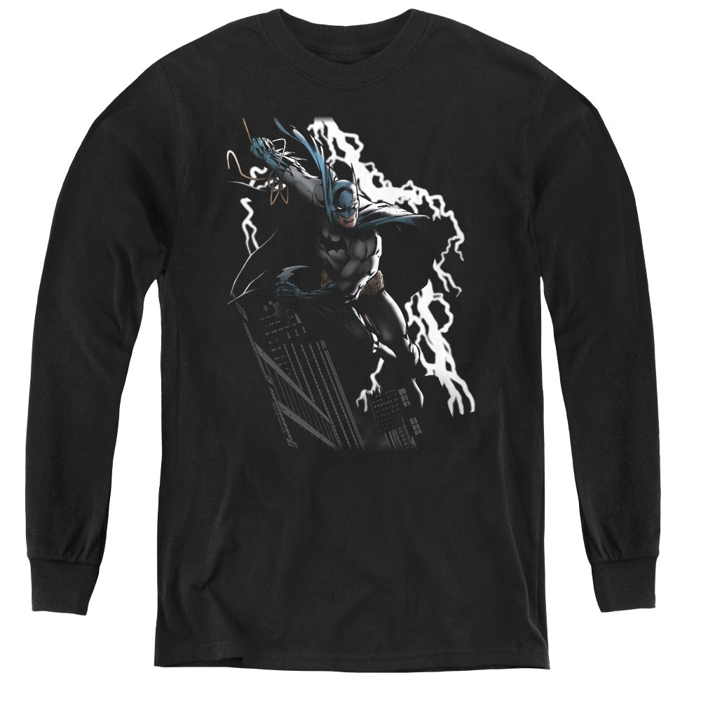 Justice League Lighting Crashes Long Sleeve Kids Youth T Shirt Black Officially Licensed